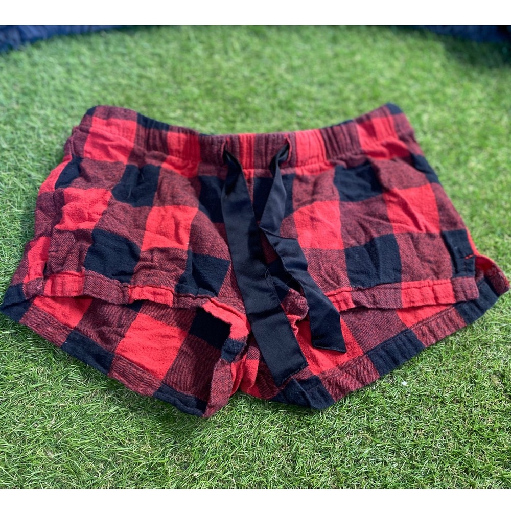 Old Navy Red Black Buffalo Plaid Lounge Shorts Women's XS Cotton‎ Blend